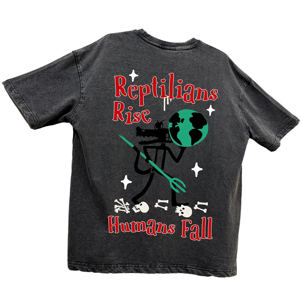 Acid wash Alien Print Oversized T-Shirts