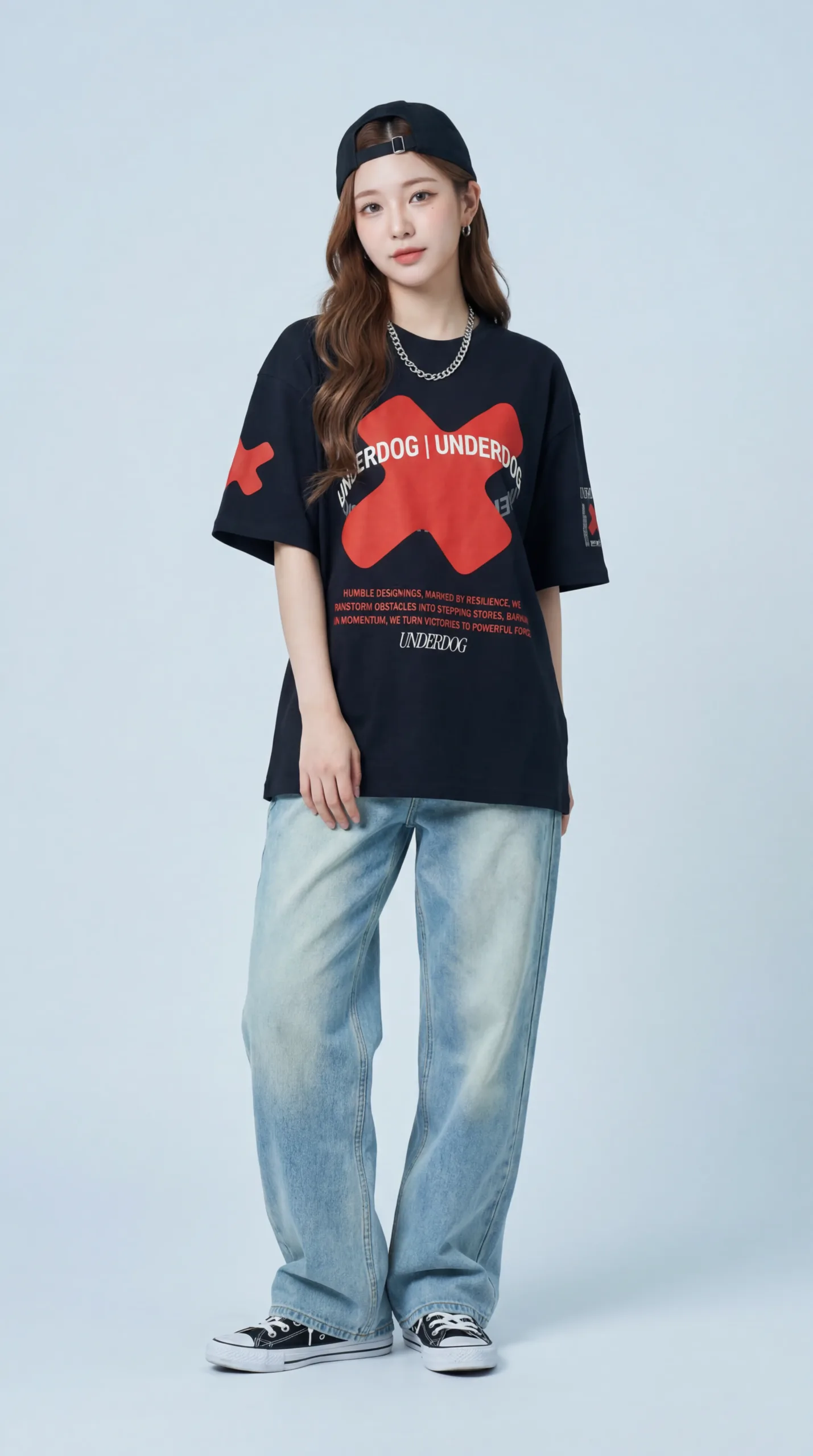 Streetwear Apparel Mockup Video – Female Model wearing the Shirt and Cap- Front (1)